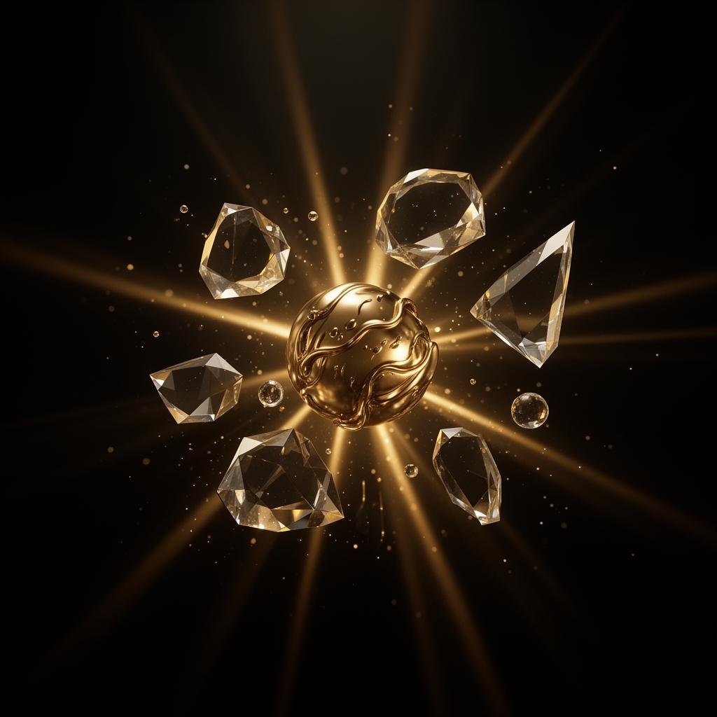 Abstract gold and crystal composition representing premium digital strategy